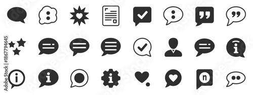 Approved, Checkmark Box and Social Media Message, Chat and Quote Icons, Featuring Chat Speech Bubble, Tick or Check Mark, Comment Quote Symbols