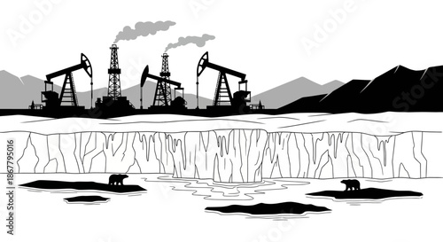 Oil Rig Derrick Pumpjack Illustration Silhouette.