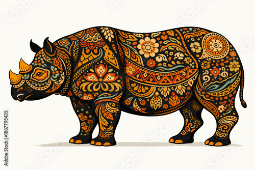 Javan Rhinoceros Indonesian Endangered Animal Ornamental Vector