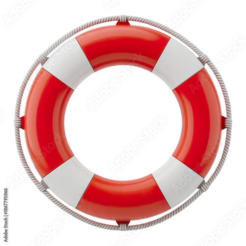 Realistic 3D Life Saver Ring with Red and White Design for Maritime Safety