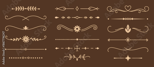 Calligraphic Ornamental Divider Collection, Set of Vintage Decorative Lines, Text Dividers, Line Borders, Separators, Frames, and Underline Elements, Vector Illustration