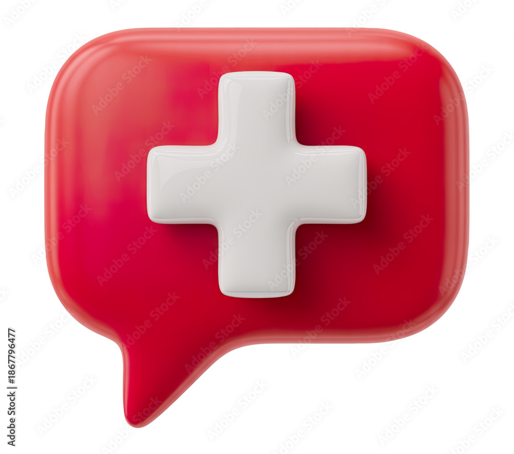 Fototapeta premium Modern 3D Health Message Bubble with Cross Symbol for Wellness and Support