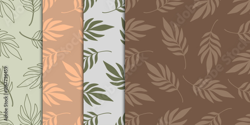 Seamless Pattern Brown Palm Leaf Silhouette Botanical Decorative Element Collection.Vector Illustration