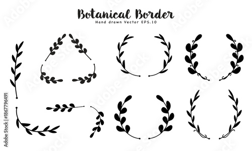 Premium Botanical Border Leaves Silhouette Bundle Nature.Vector Illustration