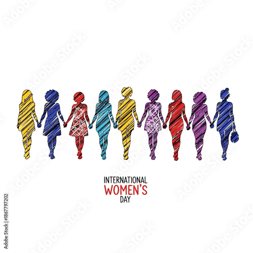International Womens Day Illustration of Women Holding Hands.