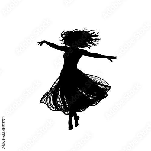 Woman Dancing Silhouette Female Skirt Flowing.