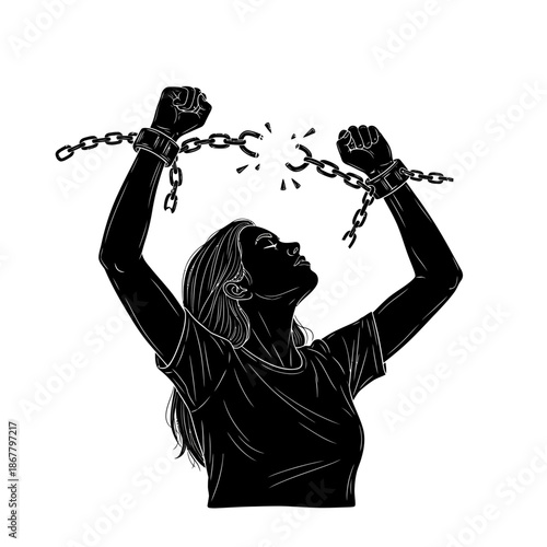 Woman Breaking Free from Chains.