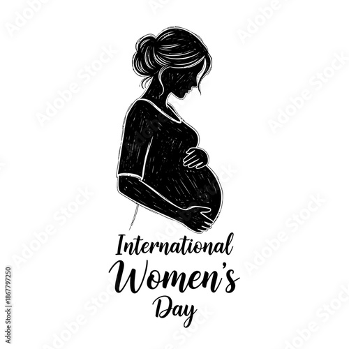 Pregnant Woman Silhouette International Womens Day Illustration.