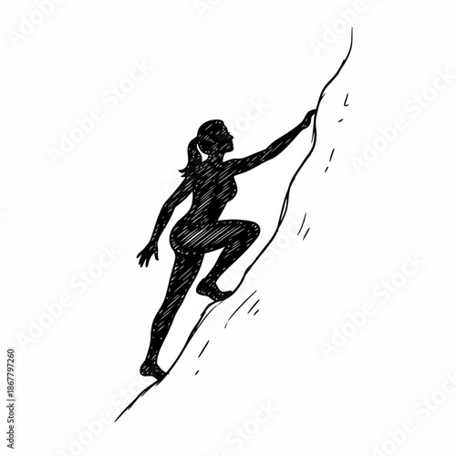 Woman Climber Silhouette Rock Climbing Illustration.