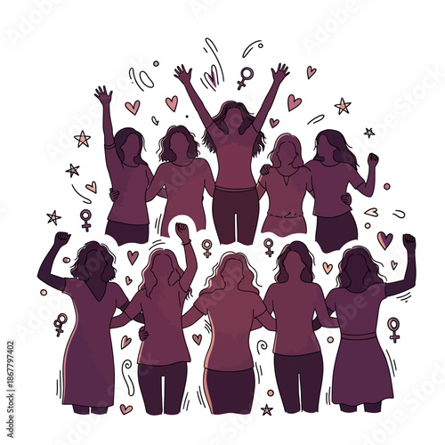 Group of Women Celebrating Together with Symbols.