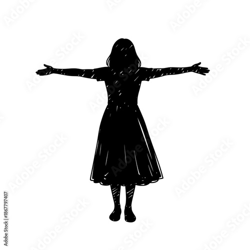 Silhouette of a woman with outstretched arms.