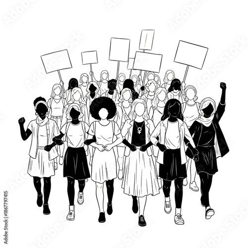 Group of Women Protesting with Signs.