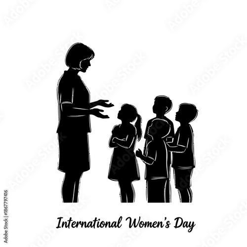 Woman Speaking to Group of Children.