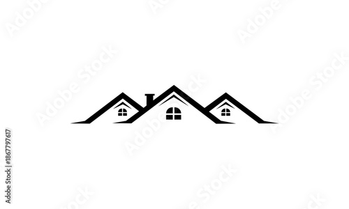 Minimalist Black and White House Roofline Logo Design.