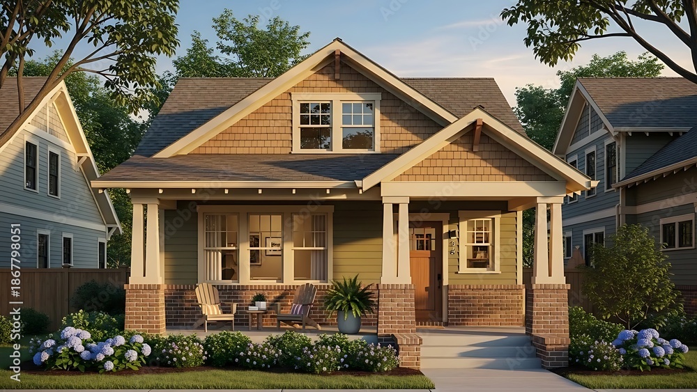 Fototapeta premium Modest Craftman style home in residential community
