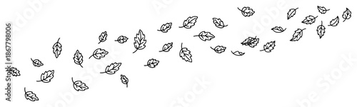 Scattered autumn leaves blowing in the wind stream