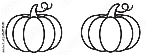 Line art pumpkin set featuring outline gourds with tendrils for autumn decoration