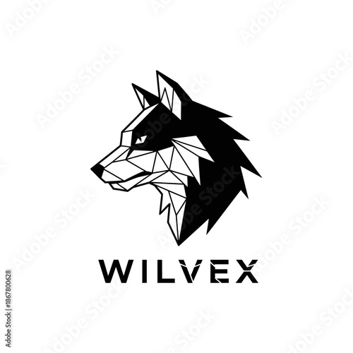 Geometric Wolf Head Logo Design with Wilvex Text.