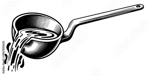 Ladle pouring hot molten metal in metallurgy foundry sketch