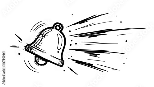 Hand Drawn Bell Ringing Loudly with Sound Waves.