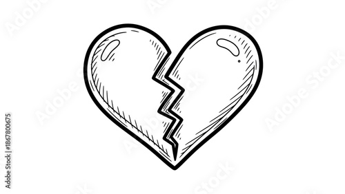 Hand Drawn Broken Heart Symbolizing Sadness and Loss.