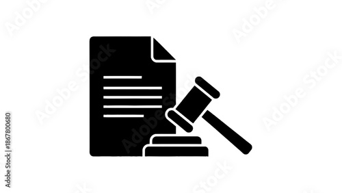 Vector illustration of legal document and judge's gavel, symbolizing justice and law, on transparent background
