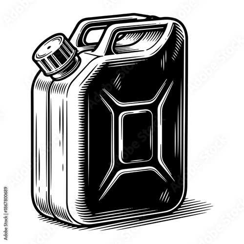 Metal jerrycan for fuel storage in detailed sketch style