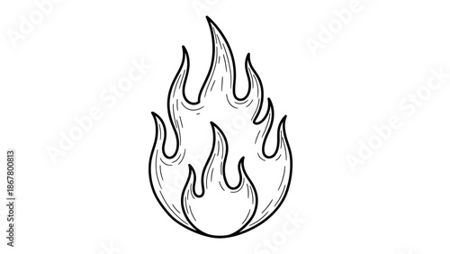 Hand drawn fire flame sketch illustration in black and white.