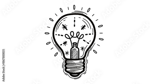 Hand drawn glowing light bulb representing an idea or innovation.