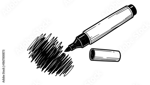 Hand drawn illustration of a marker pen with scribbled ink.