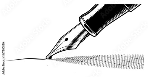 Classic fountain pen nib drawing a fine line on paper