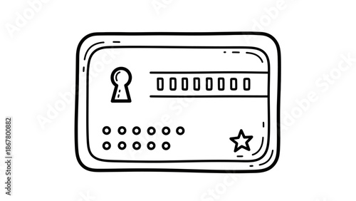 Hand drawn illustration of a security card with keyhole and password.