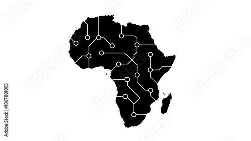 Vector illustration of a digital Africa continent map with network connections, on transparent background