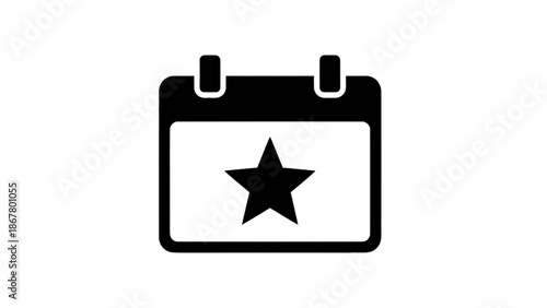 Vector illustration of a calendar icon with a star, highlighting an important date or special event, on transparent background