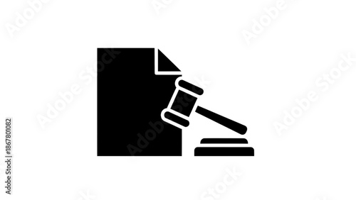 Vector illustration of a legal document file and judge's gavel icon, symbolizing justice on transparent background