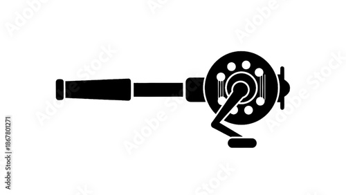 Vector illustration of a classic fishing rod with a reel, for outdoor activities, on transparent background