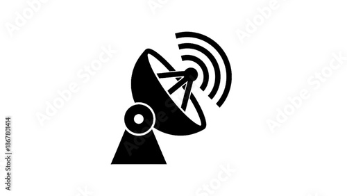 Vector illustration of a sleek communication satellite dish emitting radio waves, on transparent background