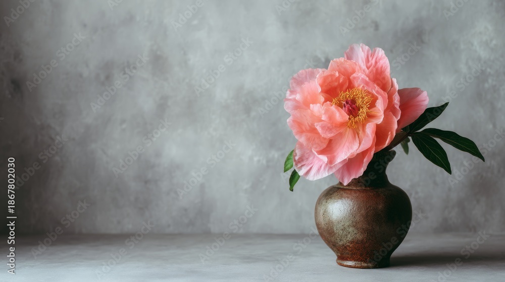 custom made wallpaper toronto digitalElegant Pink Peony Flower in Rustic Ceramic Vase Against Soft Gray Background Capturing Beauty of Nature and Serenity in Home Decor