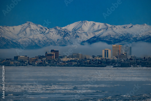 Fotografie Downtown anchorage, Alaska skyline  in the winter
