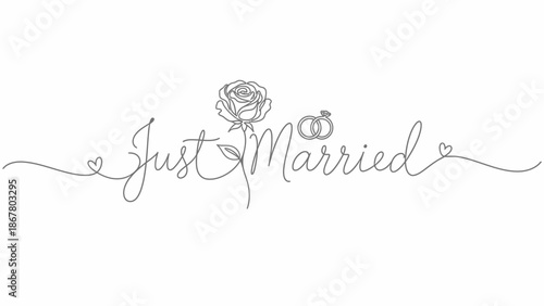 Just Married Celebration, Wedding Roses, Romantic Theme, Graphic Design