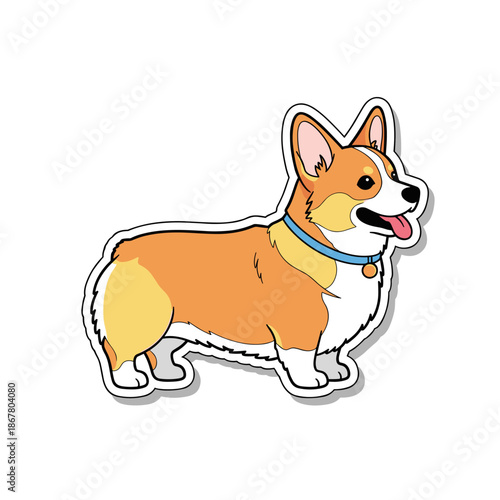 Cute Corgi Dog Sticker Illustration.