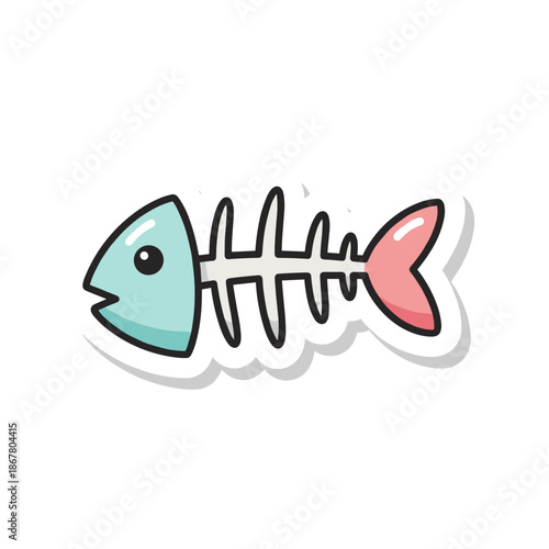 Cute Cartoon Fish Skeleton Sticker Design.