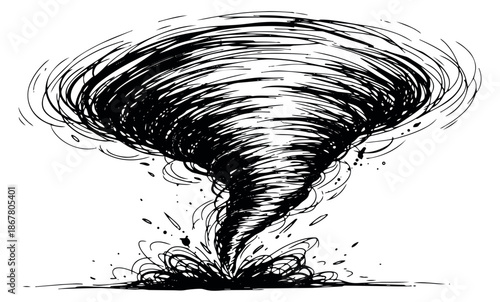 Hand drawn illustration of a tornado depicting destructive power for weather and environmental concepts
