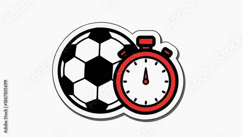 A vector graphic illustration of a soccer ball and stopwatch icon