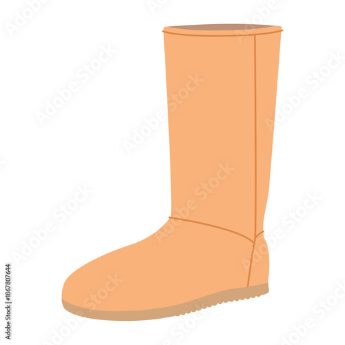 Beige tall winter boot women color flat. Fleece lined straight shaft boot for warm wardrobe and cold season styling. Technical fashion illustration CAD mockup smooth vector man unisex isolated style.