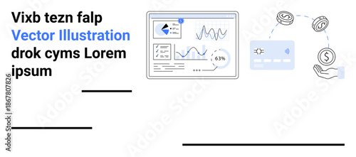 Financial analytics, secure payments, digital economy, fintech solutions, financial growth, online transactions. Graphs and charts with payment workflow. Financial analytics and secure payments
