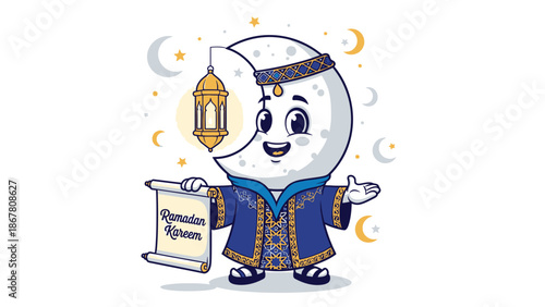Ramadan Kareem cartoon moon character