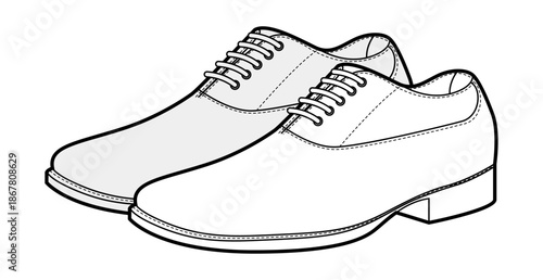 Balmoral mens dress boots sketch pair. Closed lacing galosh style ankle shoe technical fashion illustration. Classic leather formal footwear CAD mockup sketch vector women unisex isolated.