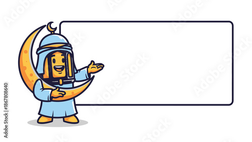 Cartoon arabian man pointing at blank sign
