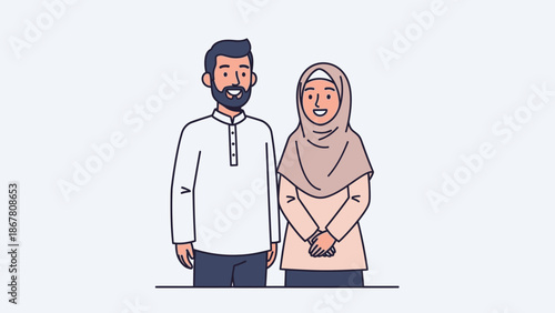 happy muslim couple standing together